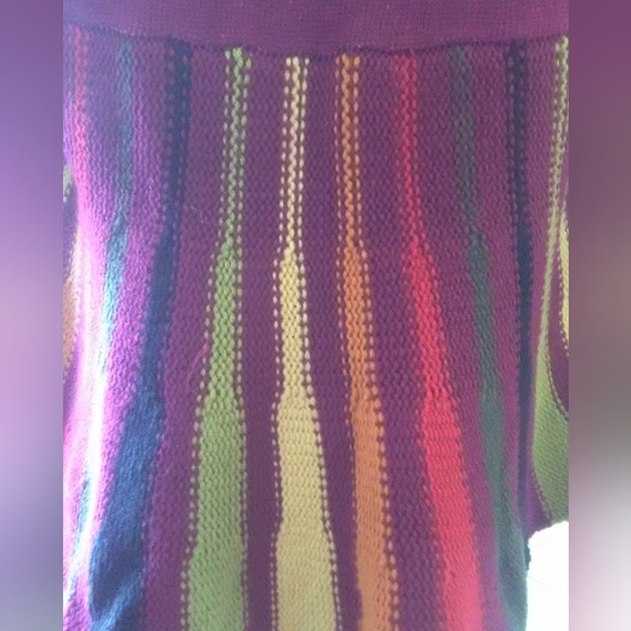 VINTAGE MULTI COLOR CROP TOP KNIT FLARE SLEEVES HUGE COLLAR W/ SILVER PIN M/LG - Picture 6 of 6